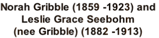 Norah Gribble (1859 -1923) and
Leslie Grace Seebohm 
(nee Gribble) (1882 -1913)